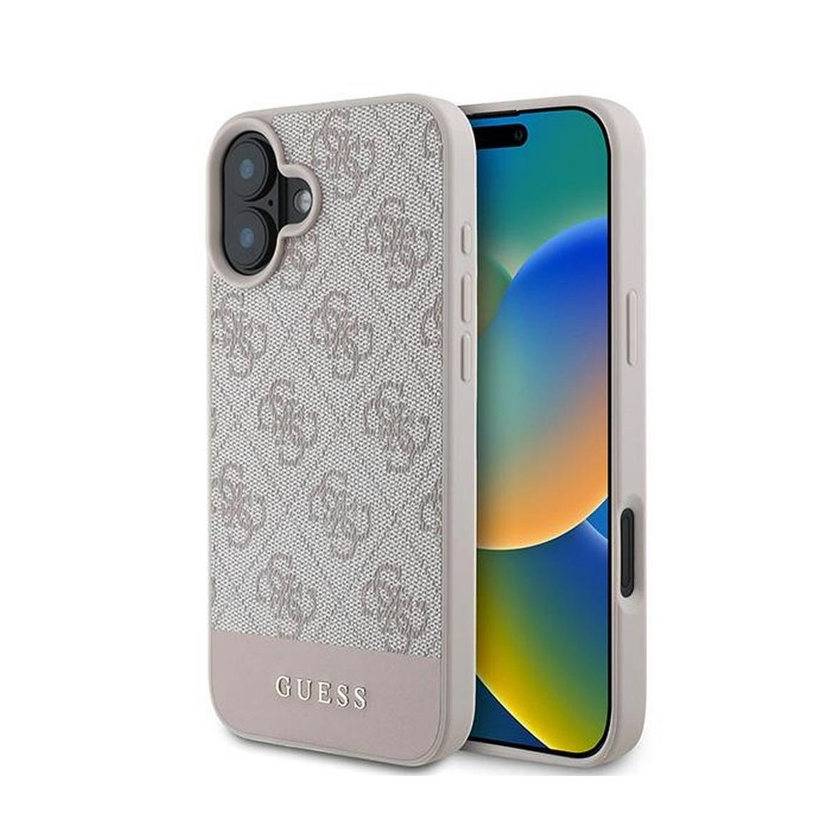 GUESS futerał do IPHONE 16 Plus GUHCP16MG4GLPI (4G PU Bottom Stripe) różowy