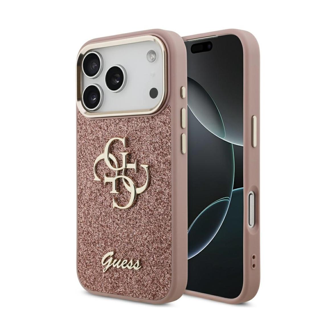 GUESS futerał do IPHONE 17 Pro GUHCP17LHG4SGCP (Fixed Glitter Big 4G Metal Frame) różowy