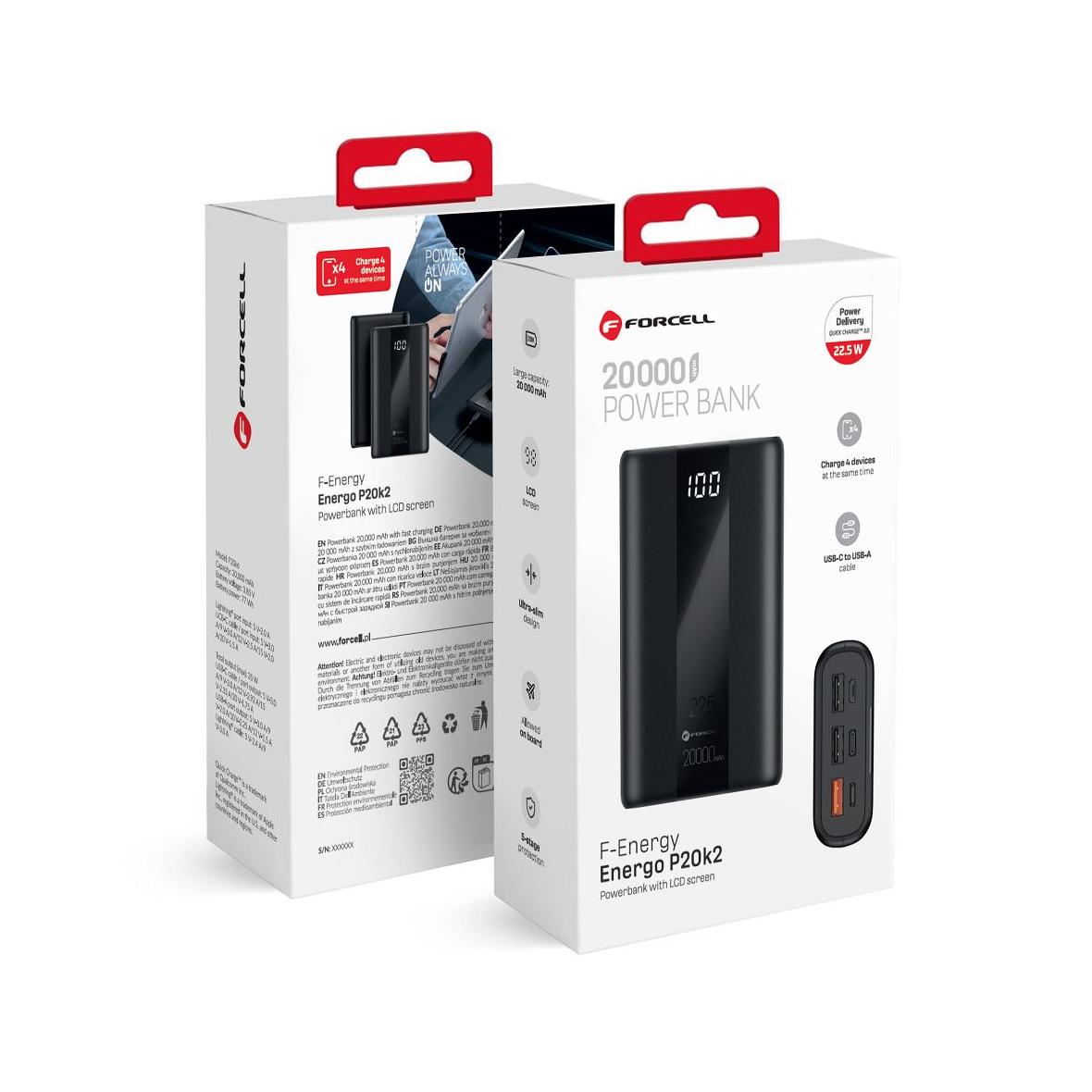 Powerbank Forcell F-Energy Energo P20K2 QC3.0 PD 3A 22,5W 20000 mAh czarny 0INT
