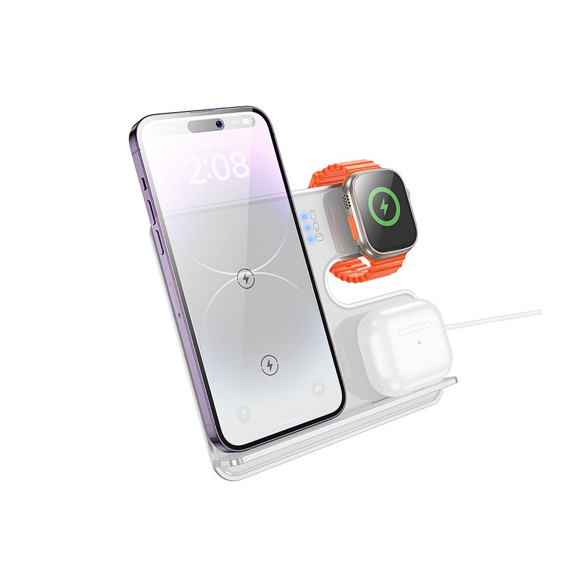 Ładowarka indukcyjna Hoco 3w1 15W zgodna z MagSafe i Apple Watch 15W CQ19 srebrna