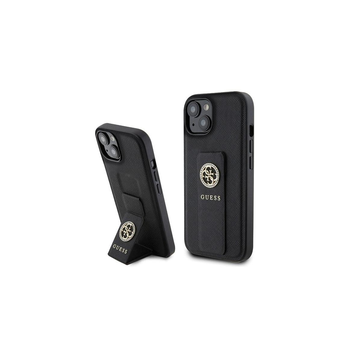 GUESS futerał do IPHONE 13 / 14 / 15 GUHCP15SPGSSADK (Grip Stand 4G Saffiano Strass) czarny