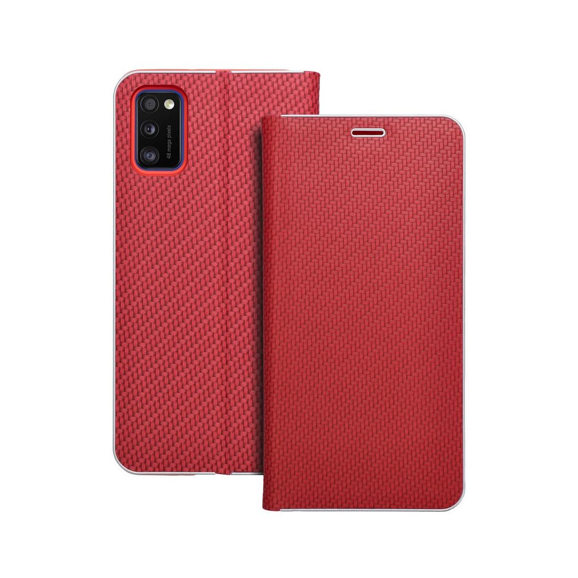 Etui z klapką na Samsung A41 Luna Book Carbon czerwone