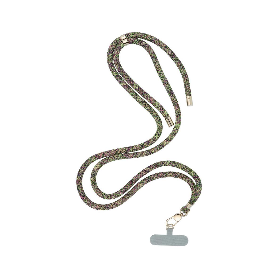 Smycz do telefonu, Zawieszka do telefonu - SWING (8mm) z regulacją długości / długość sznura 165cm (max 82,5cm w pętli) / na ramię lub szyję - szaro zielono różowy