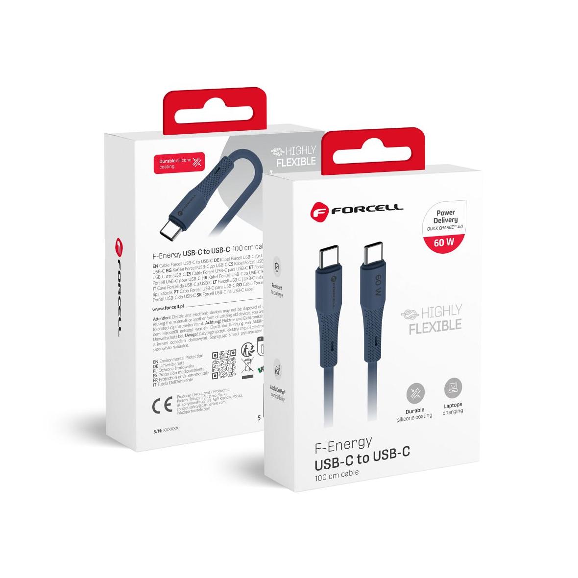 Kabel USB C do USB C Forcell F-Energy QC4.0 PD 3A 60W Silicone 1 m C344 granatowy