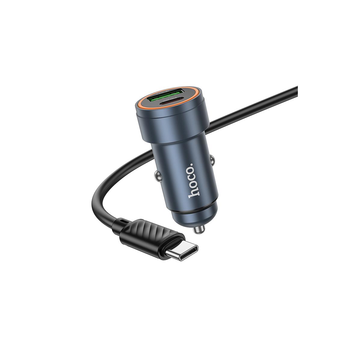 Ładowarka samochodowa Hoco USB A + USB C QC3.0 PD 30W + kabel USB C do USB C Z57A czarna