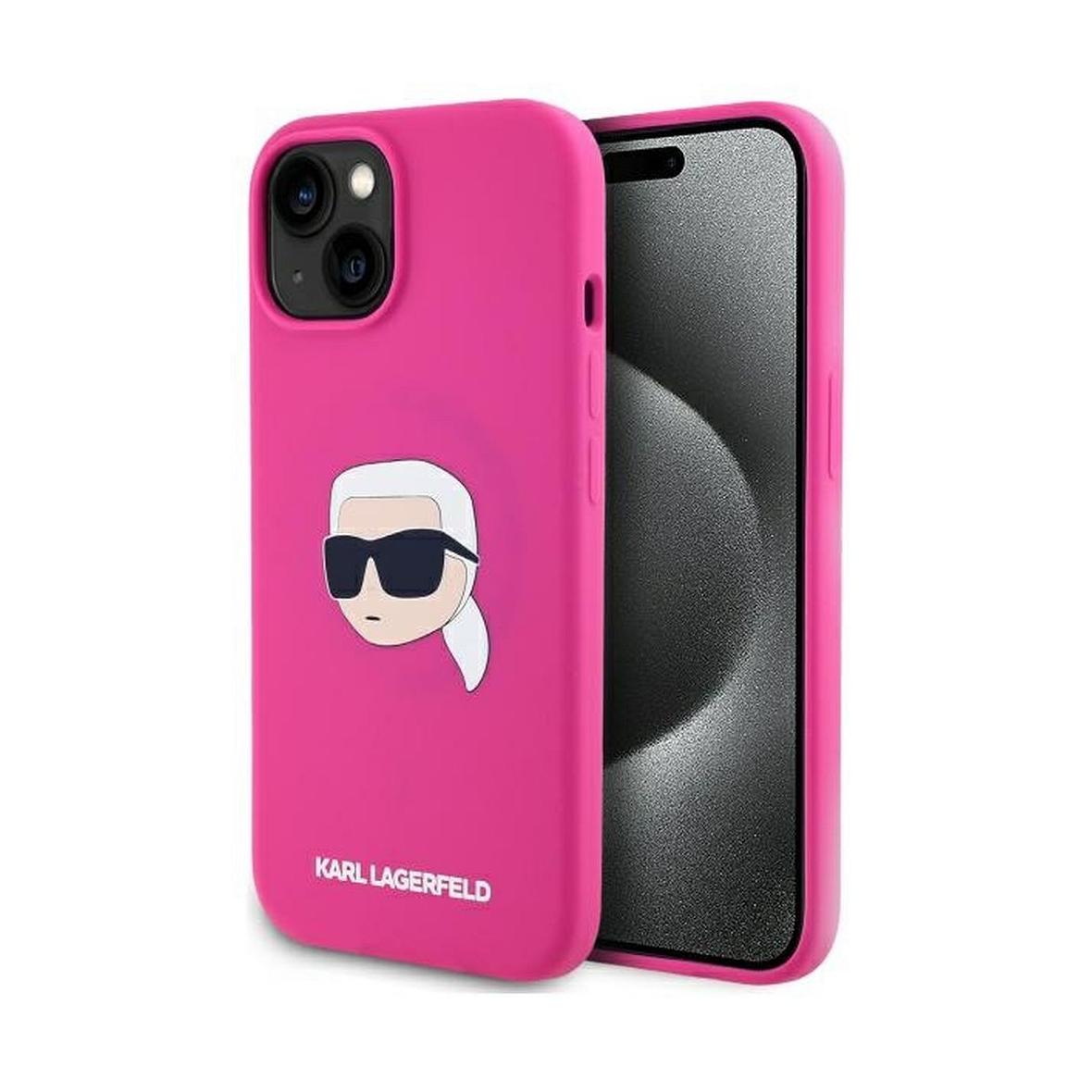 KARL LAGERFELD futerał do IPHONE 15 kompatybilny z MagSafe KLHMP15SSKHPPLF (SIL KL Head Print) fuschia