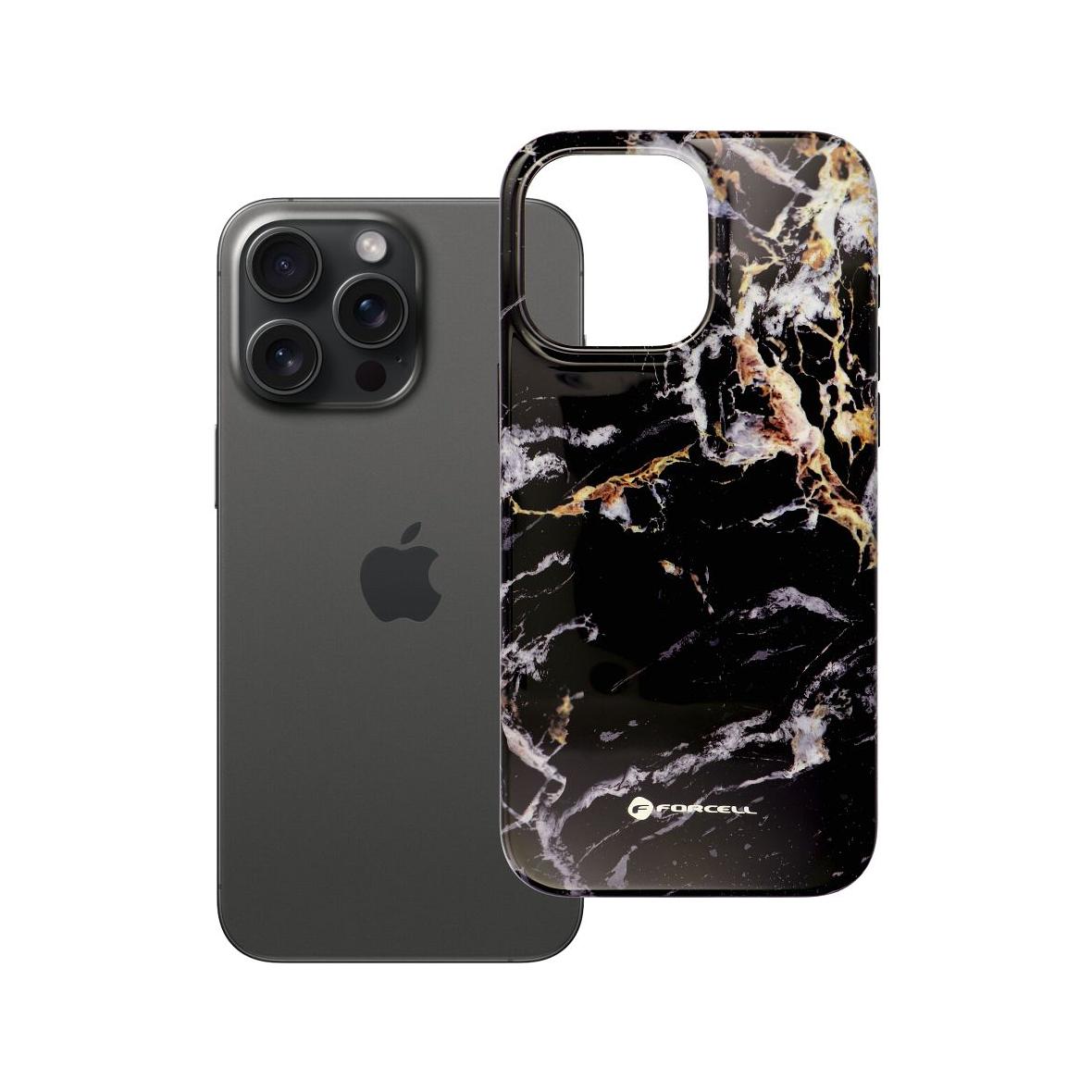 Etui na iPhone 15 PRO MAX Forcell F-Protect Mirage zgodny z MagSafe Military Drop-Test black marble