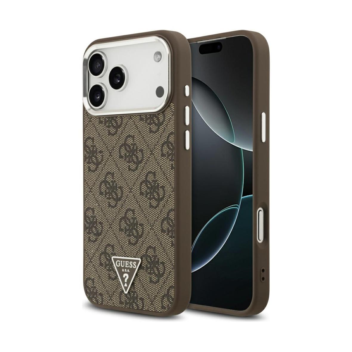 GUESS futerał do IPHONE 17 Pro Max kompatybilny z MagSafe GUHMP17XP4TSRCMW (PU 4G W/Triangle Logo SL) brązowy