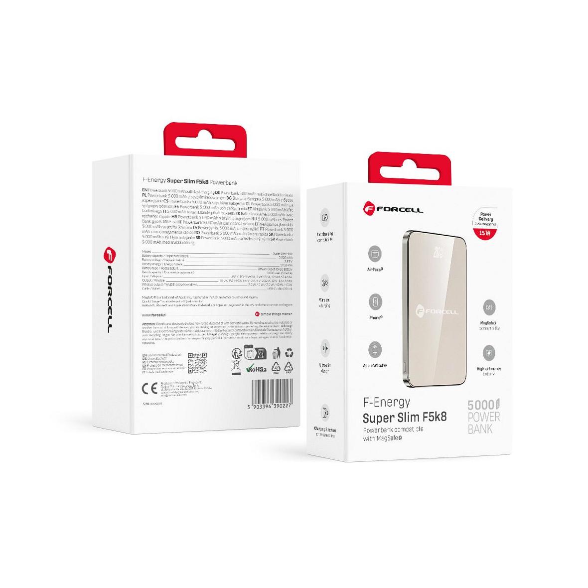 Powerbank zgodny z MagSafe Forcell F-Energy SuperSlim F5K8 QC4.0 PD3.0 15W 5000 mAh tytanowy pustynny 0INT