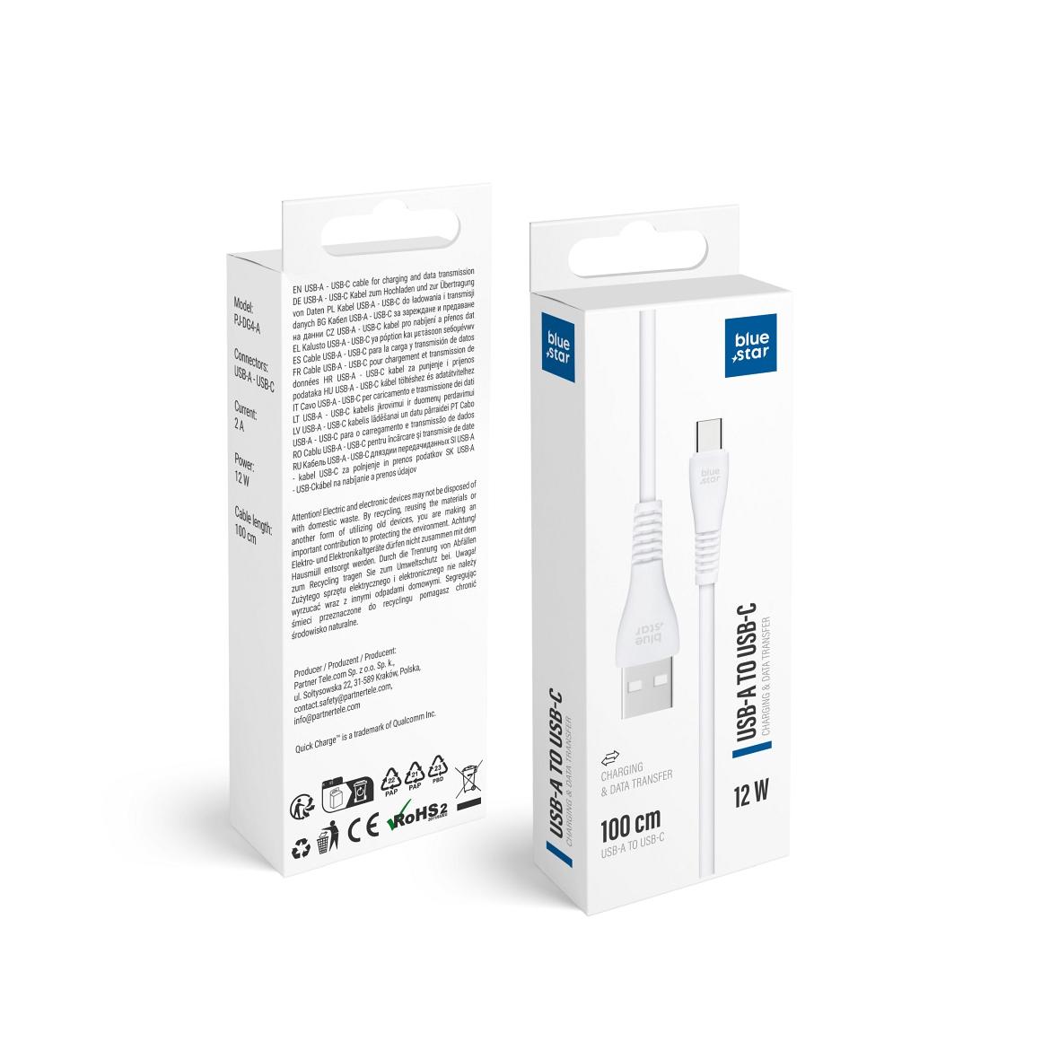 Kabel USB A do USB C Blue Star 2A 12W 1 m PJ-DG4-A biały
