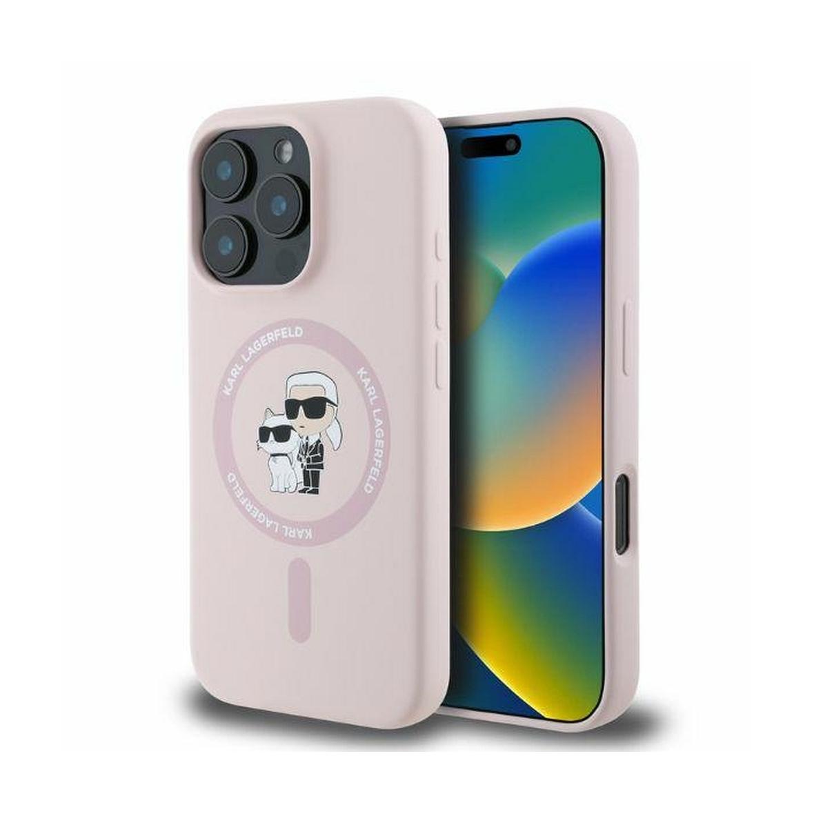 KARL LAGERFELD futerał do IPHONE 16 Pro Max kompatybilny z MagSafe KLHMP16XSCMKCRHP (Silicone KC Body Ring) różowy
