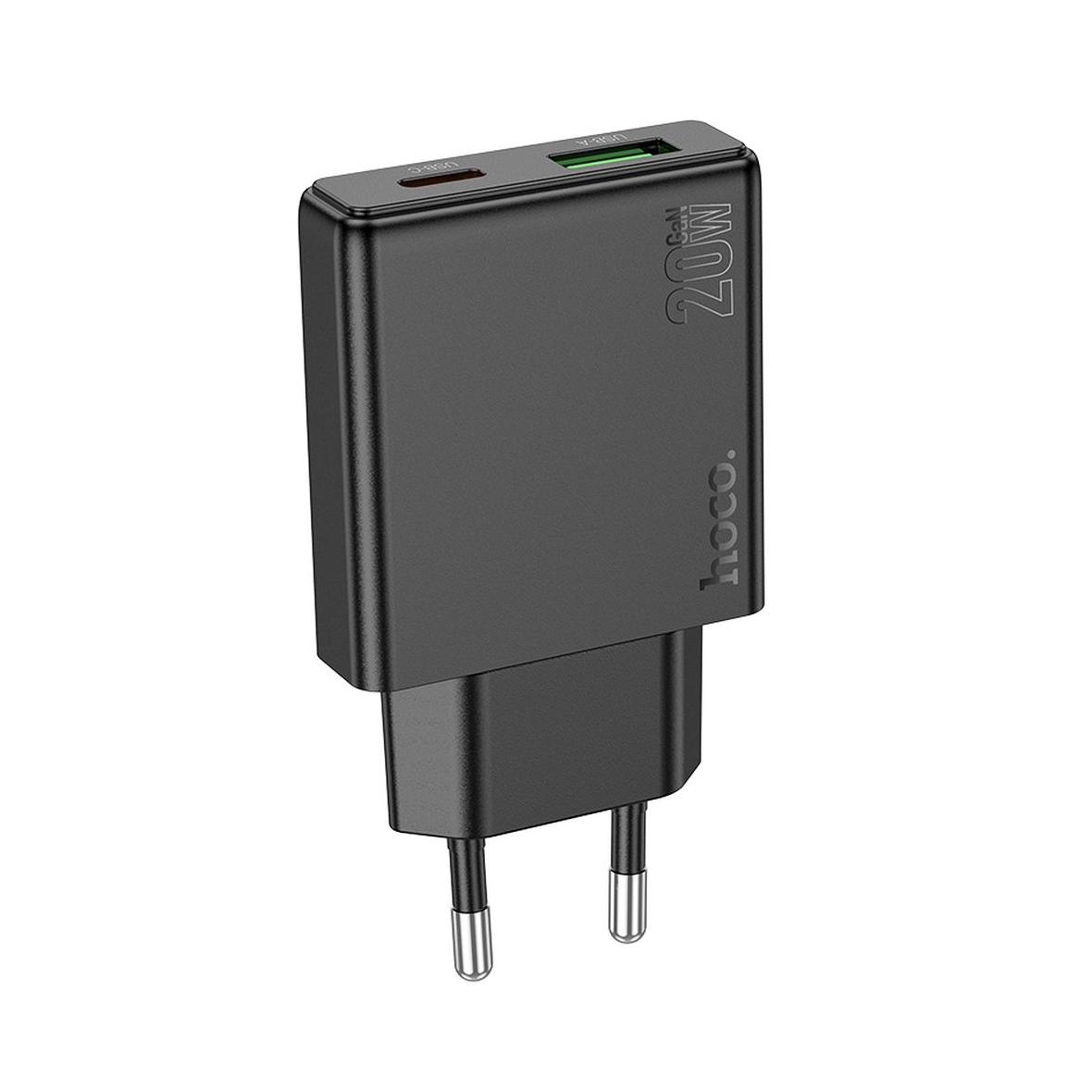 Ładowarka sieciowa do telefonu Hoco Slim USB A + USB C QC3.0 PD 3A 20W N38 czarna