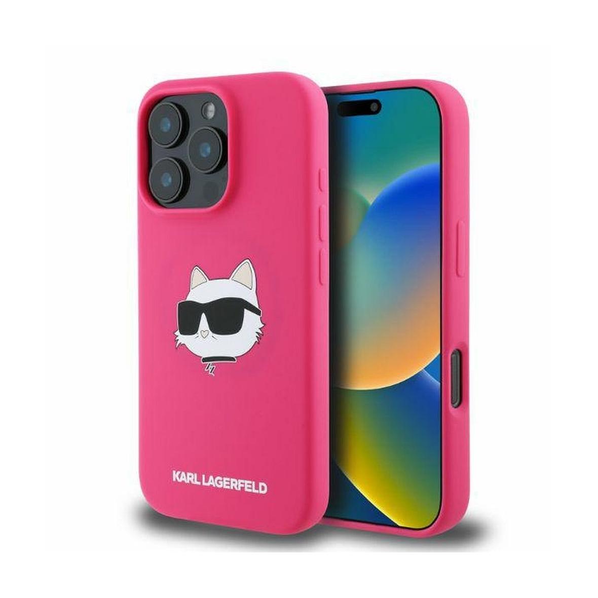 KARL LAGERFELD futerał do IPHONE 16 Pro kompatybilny z MagSafe KLHMP16LSCHPPLF (Sil Choupette Head Print) fuksja