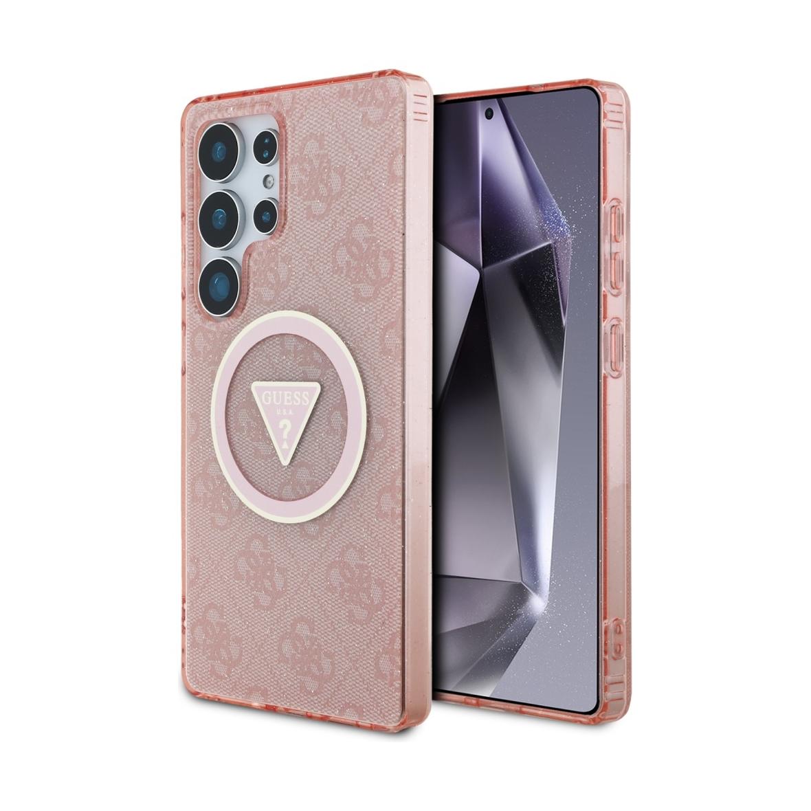 GUESS futerał do SAMSUNG S25 Ultra GUHMS25LHG4PRTGP (Magnetic IML Metal Glitter 4G Circle Triangle) różowy
