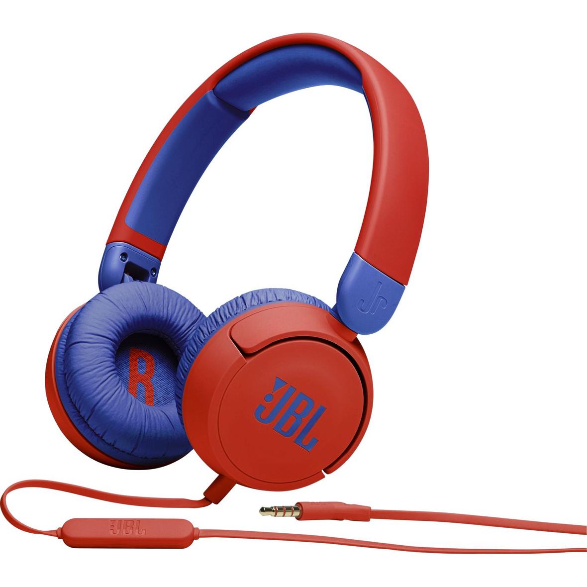 Słuchawki przewodowe nagłowne jack 3,5 JBL JR310 czerwono niebieskie