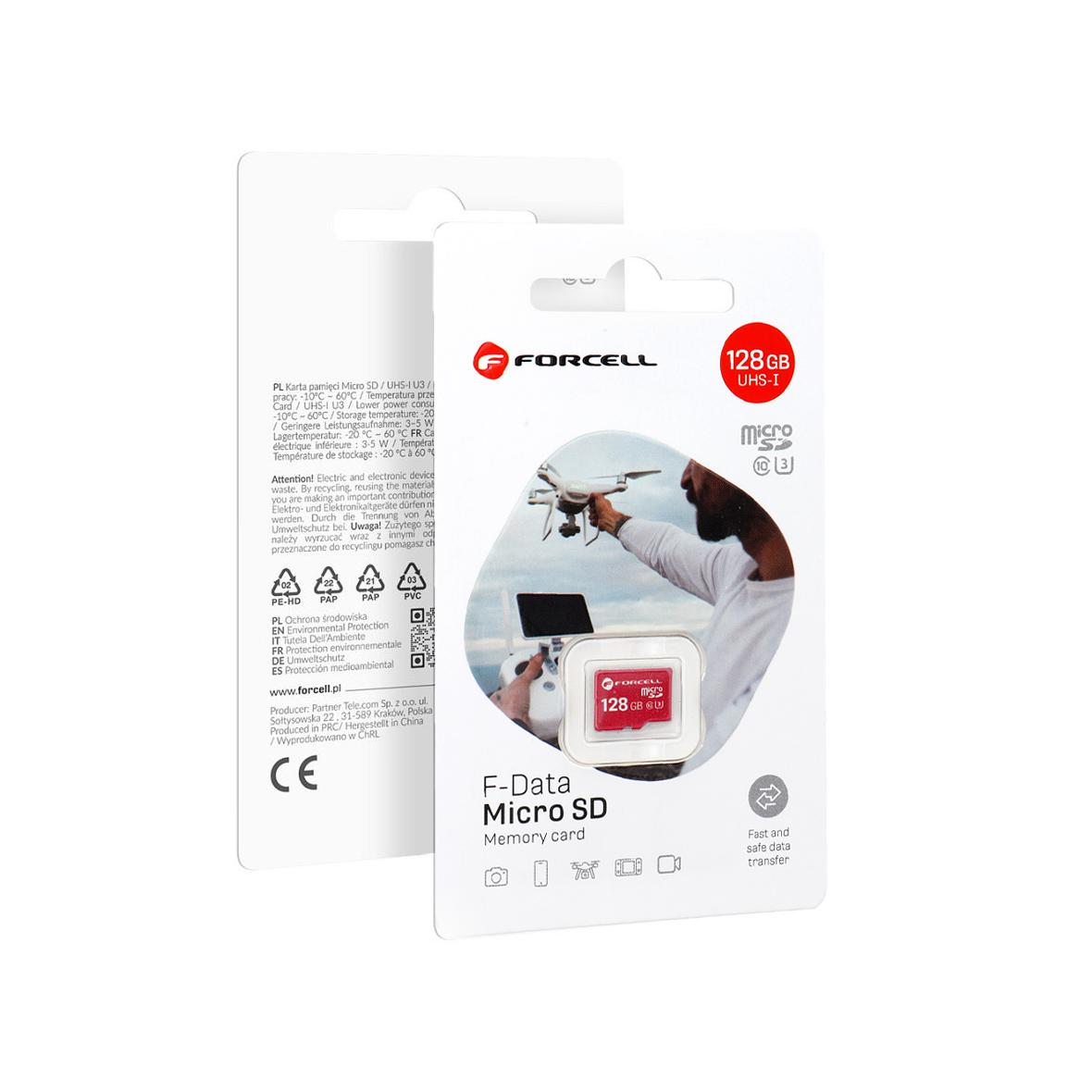 Karta microSD 128GB U3 class 10 Forcell F-Data czerwona
