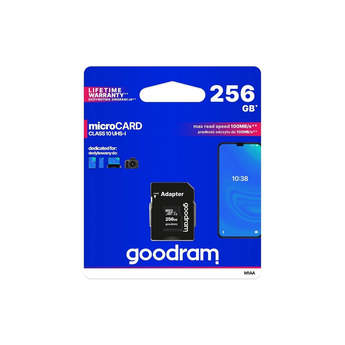 GOODRAM karta pamięci microSD 256GB 100MB/s class 10 UHS I z adapterem SD
