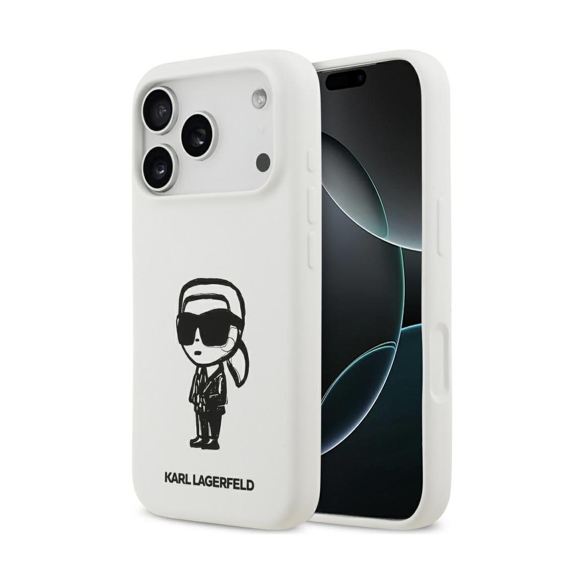KARL LAGERFELD futerał do IPHONE 17 Pro kompatybilny z MagSafe KLHMP17LSKIGROH (Silicone W/ KL Sketch & Logo) biały