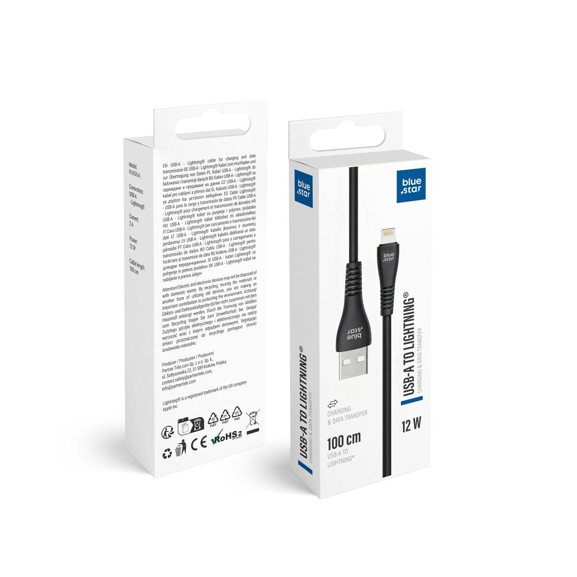 Kabel USB A do Lightning Blue Star 2A 12W 1 m PJ-DG5-A czarny