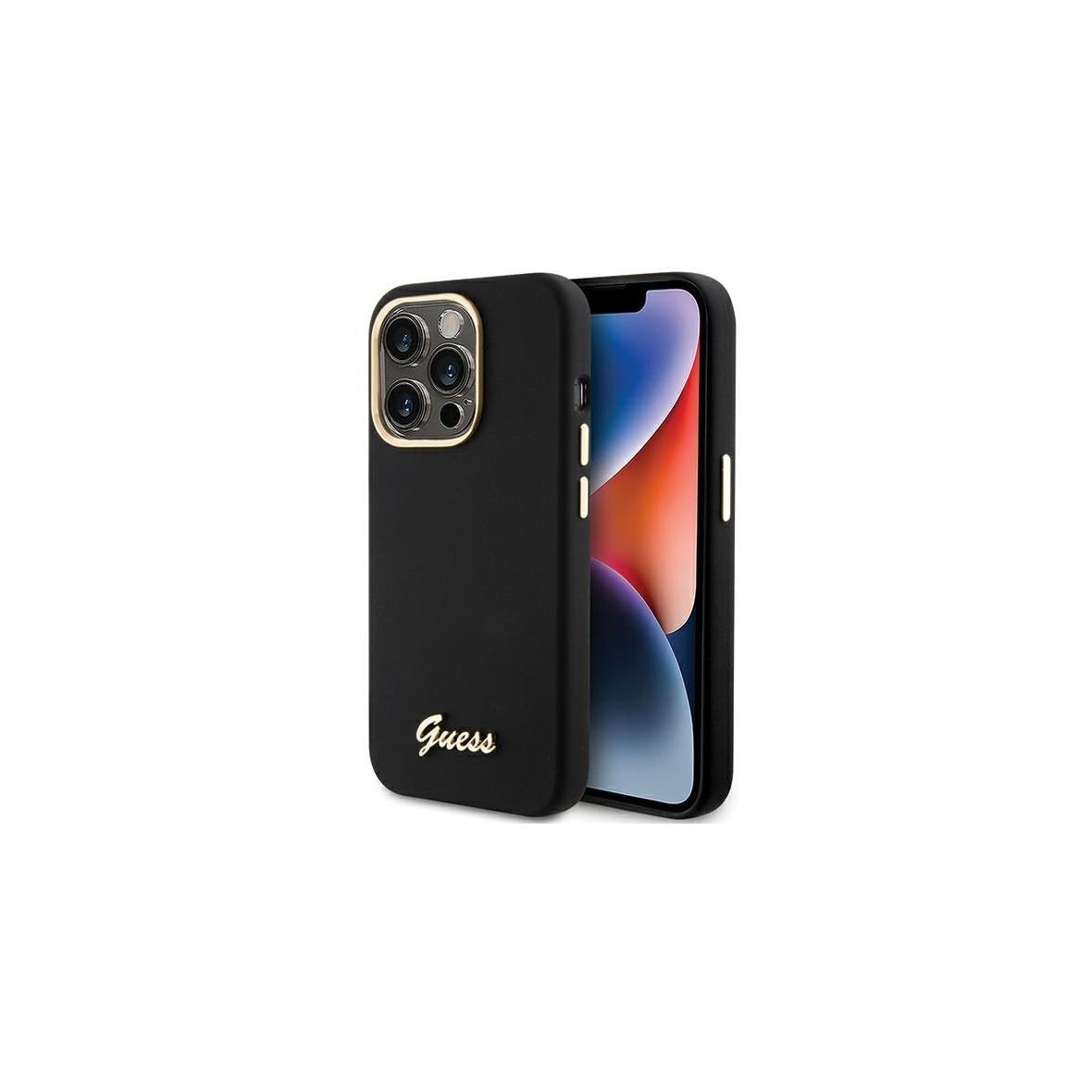 GUESS futerał do IPHONE 15 Pro GUHCP15LSMBSLK (Silicone Script Metal Logo & Frame) czarny