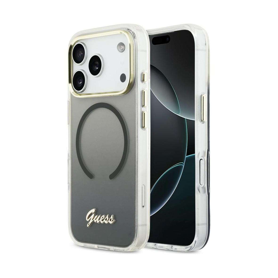 GUESS futerał do IPHONE 17 Pro kompatybilny z MagSafe GUHMP17L5HTGMCSK (IML Gradient Script Metal) czarny