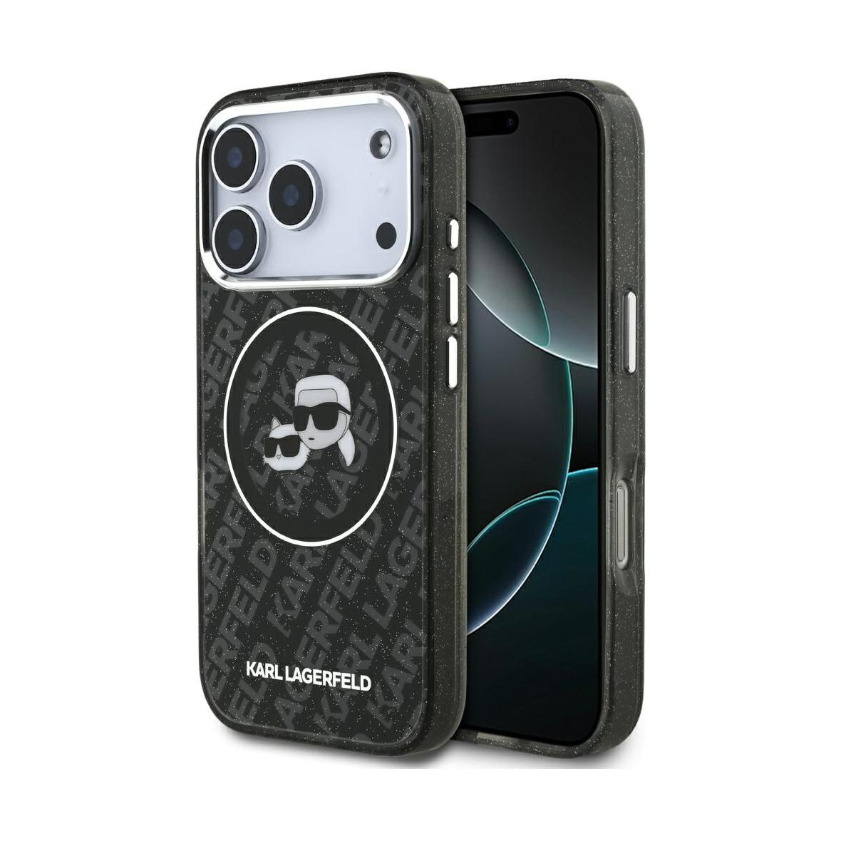 KARL LAGERFELD futerał do IPHONE 17 Pro kompatybilny z MagSafe KLHMP17LHMKBKCHOK (IML Glitter K&C Heads Logo) czarny