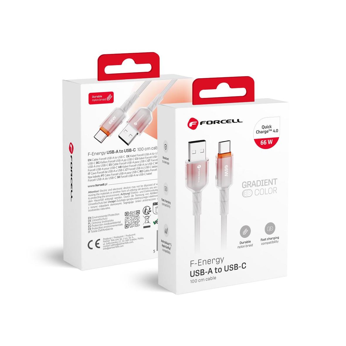 Kabel USB A do USB C Forcell F-Energy QC4.0 3A 66W Gradient 1 m C352 biały