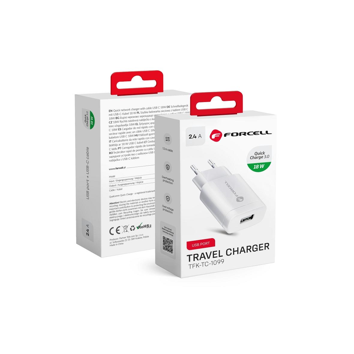 Ładowarka sieciowa do telefonu Forcell F-Energy USB A QC3.0 2,4A 18W TFK-TC-1099 biała