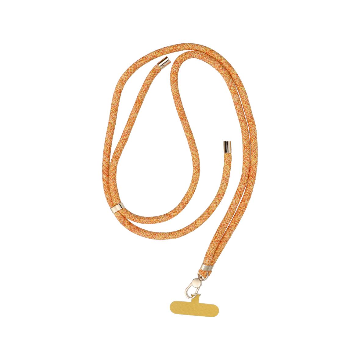 Smycz do telefonu, Zawieszka do telefonu - SWING (8mm) z regulacją długości / długość sznura 165cm (max 82,5cm w pętli) / na ramię lub szyję - pomarańczowo biały