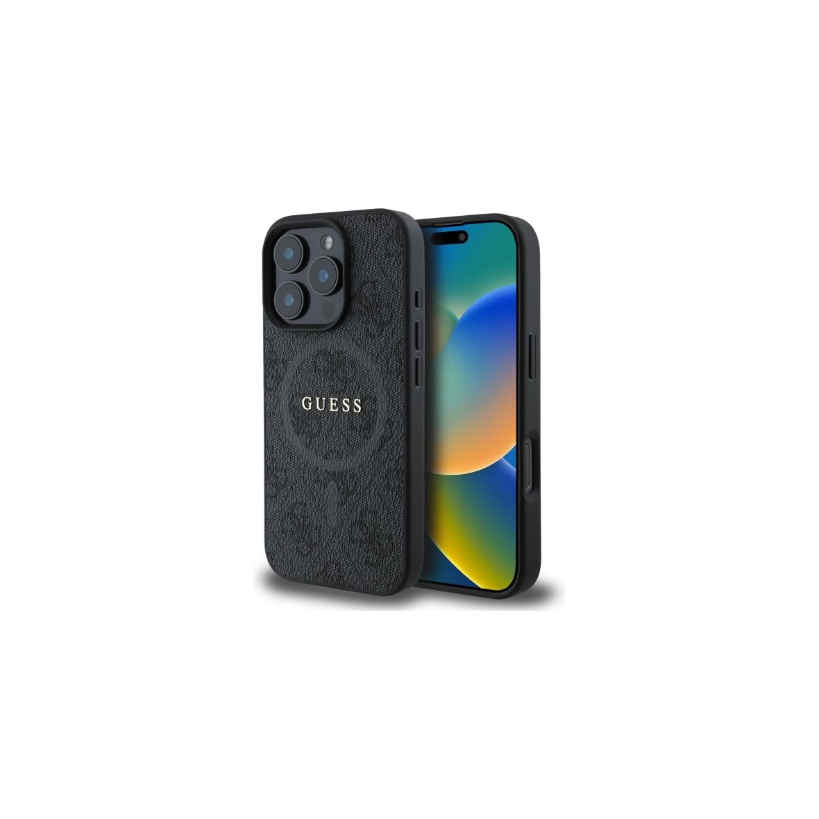 GUESS futerał do IPHONE 16 Pro Max kompatybilny z MagSafe GUHMP16XG4GFRK (PU 4G Ring Classic Logo) czarny