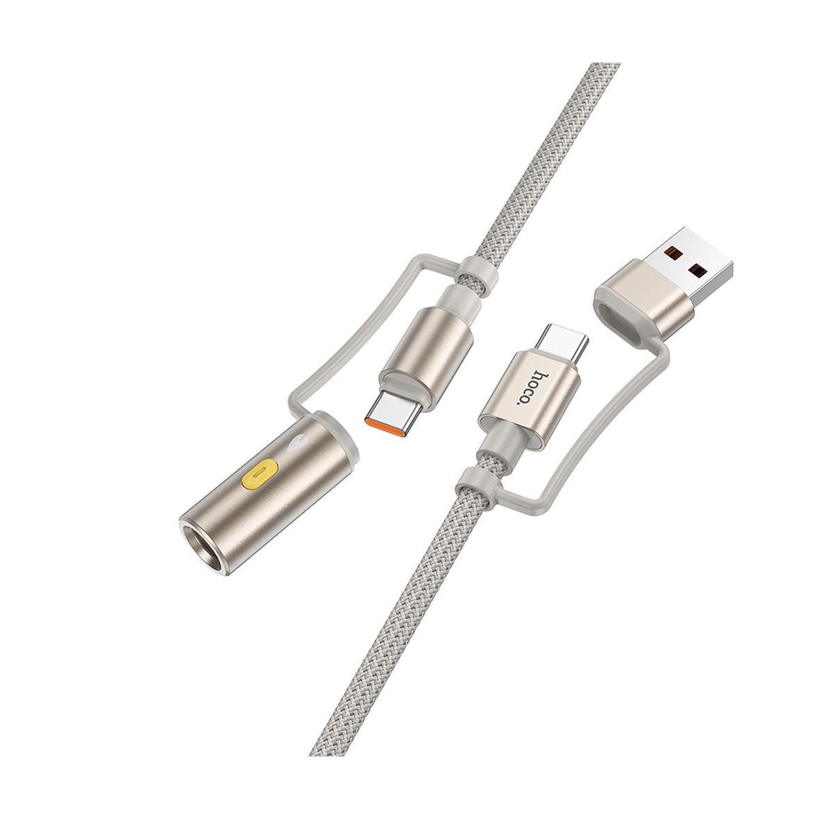 Kabel All-in-one USB A / USB C do USB C / Zapalniczka samochodowa Hoco 3A 60W 1,2 m U138 szary