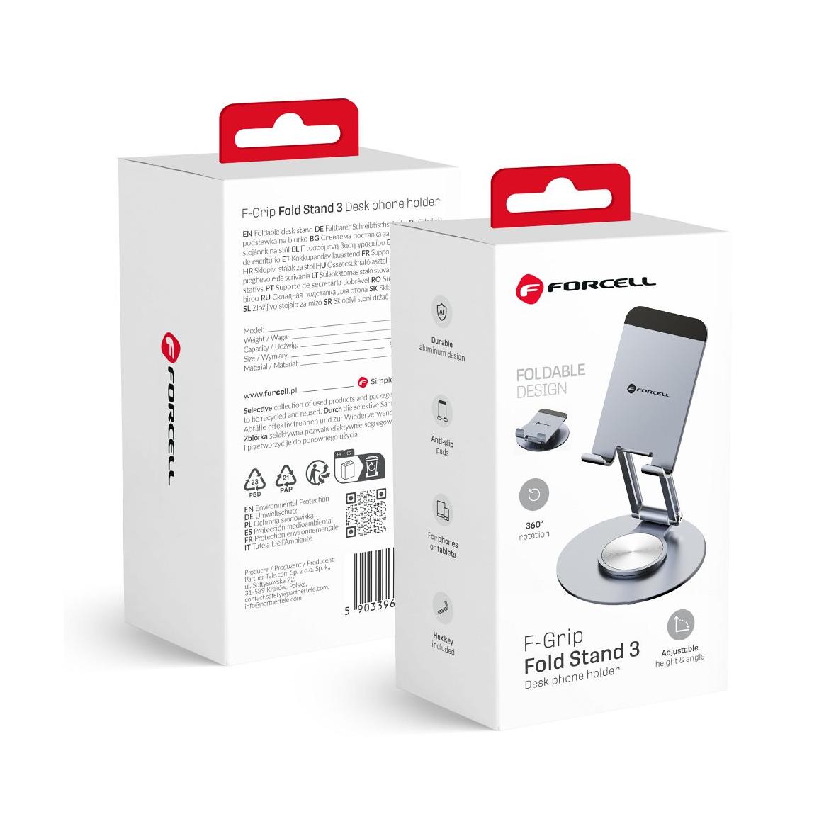 Uchwyt na telefon / tablet biurkowy składany Forcell F-Grip Fold Stand 3 360 szary