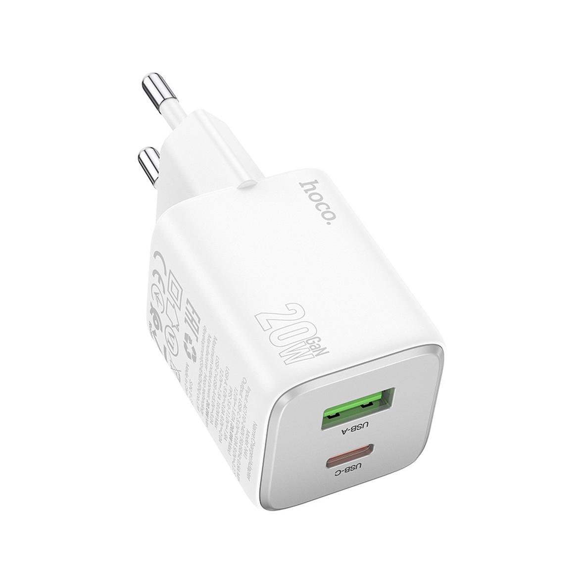 Ładowarka sieciowa do telefonu Hoco USB A + USB C QC3.0 PD 3A 20W N41 biała