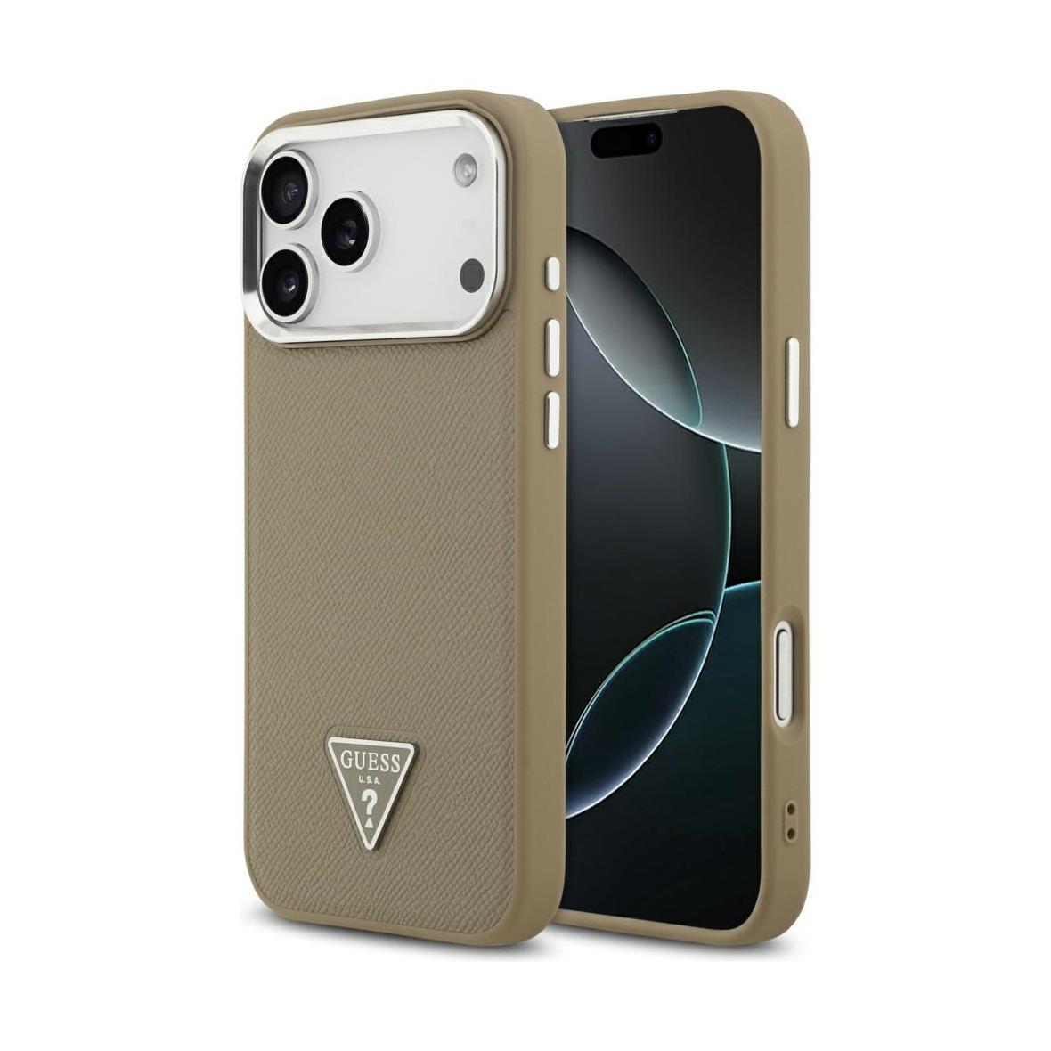GUESS futerał do IPHONE 17 Pro Max kompatybilny z MagSafe GUHMP17XPGTSPSW (Grained PU Triangle Logo) brązowy