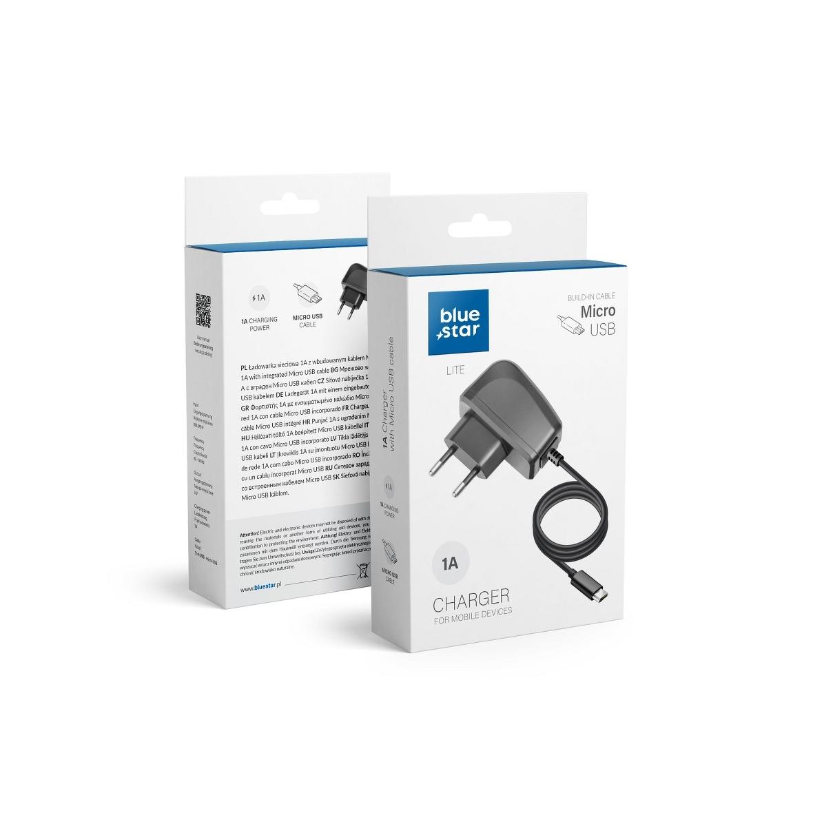 Ładowarka sieciowa do telefonu Blue Star Lite 1A 5W z kablem Micro USB TFK-TC-1095B czarna
