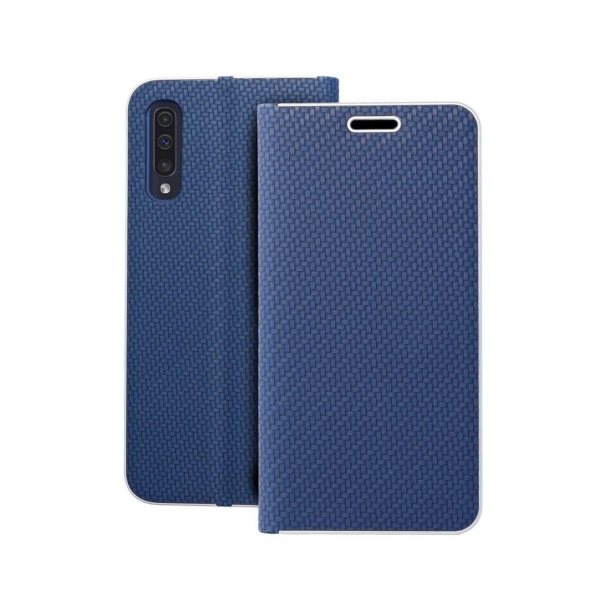 Etui z klapką na Samsung A50 Luna Book Carbon niebieskie