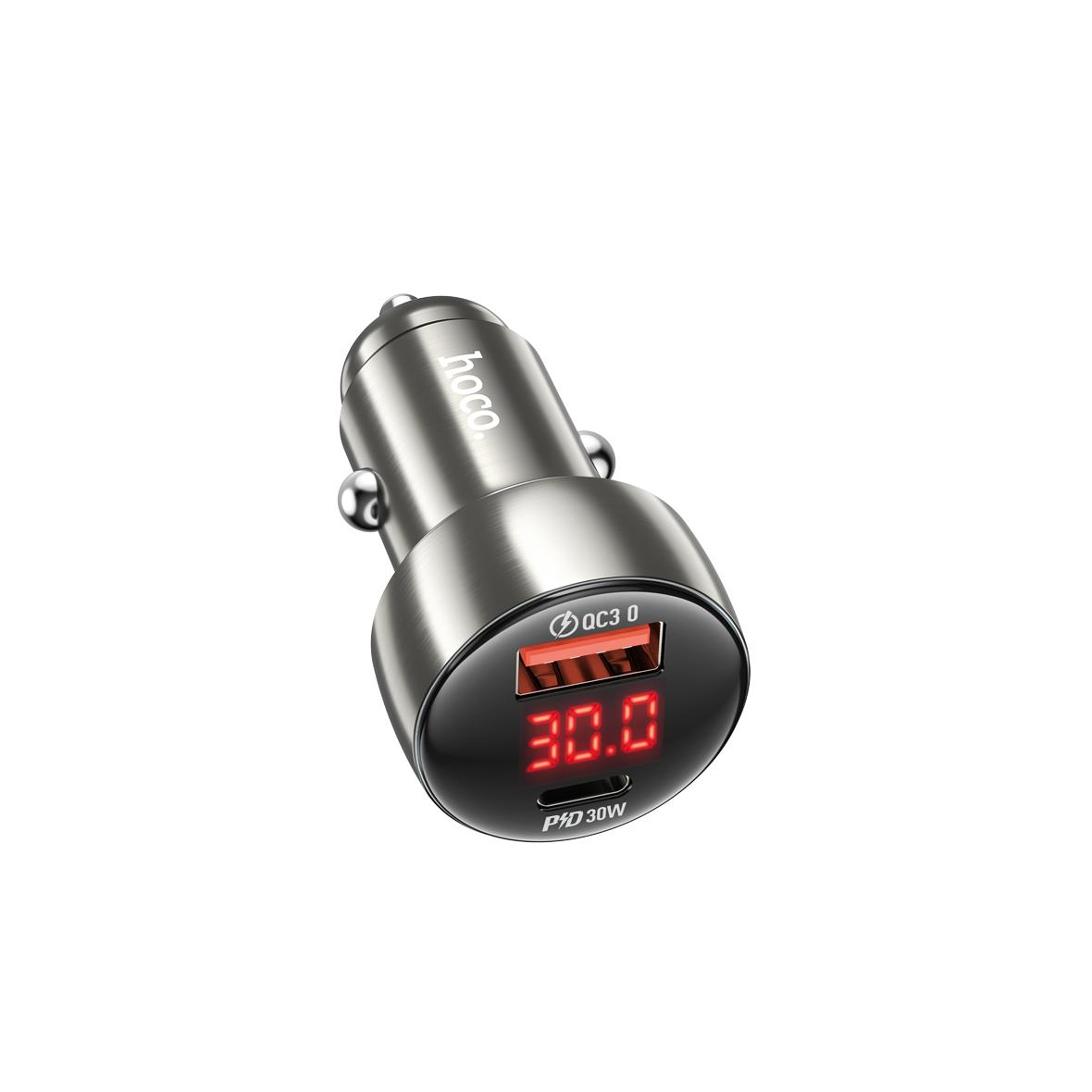 Ładowarka samochodowa Hoco USB A + USB C QC3.0 PD 3A 48W z wyświetlaczem Z50 metal szary