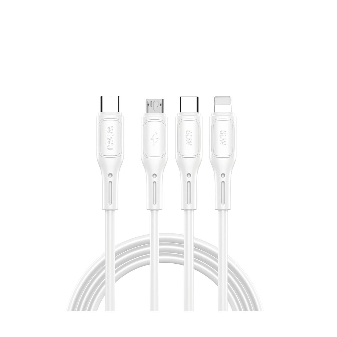 Kabel 3w1 USB C do USB C, Micro USB, Lightning Wiwu 60W Wi-C046E 1m biały