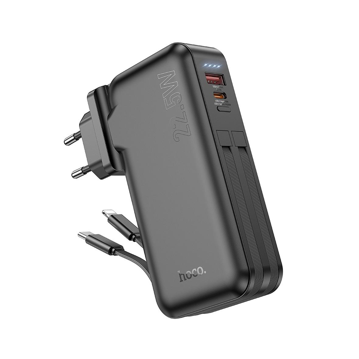 Powerbank Hoco 10000 mAh QC PD 3A 22,5W z wbudowanym gniazdem EU / US i kablami USB C + Lightning J126 czarny