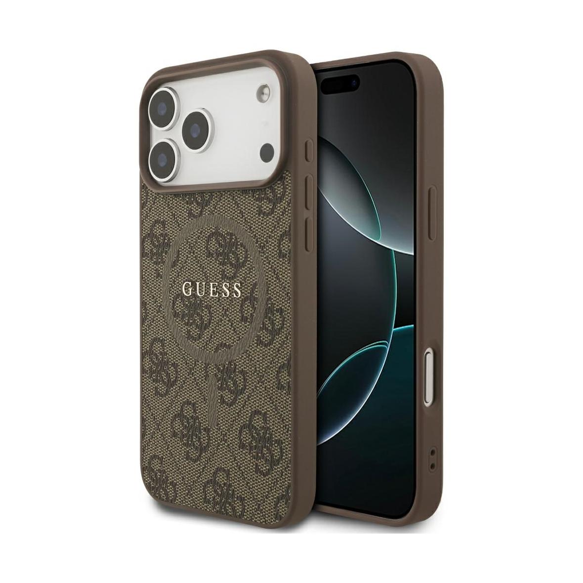 GUESS futerał do IPHONE 17 Pro Max kompatybilny z MagSafe GUHMP17XG4GFRW (PU 4G Ring Classic Logo) brązowy