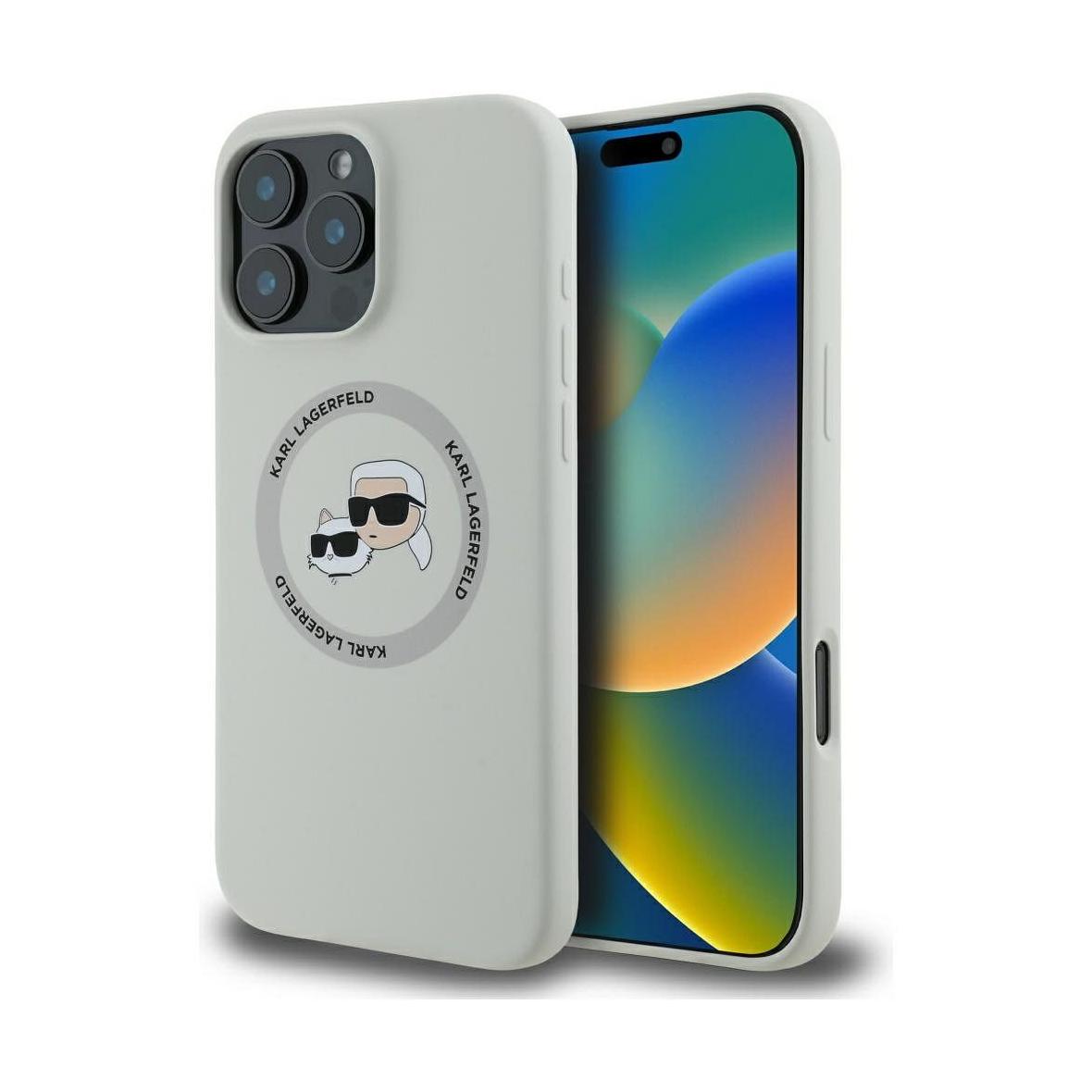 KARL LAGERFELD futerał do IPHONE 16 Pro Max kompatybilny z MagSafe KLHMP16XSKCHTCE (Silicone KC Heads) beżowy