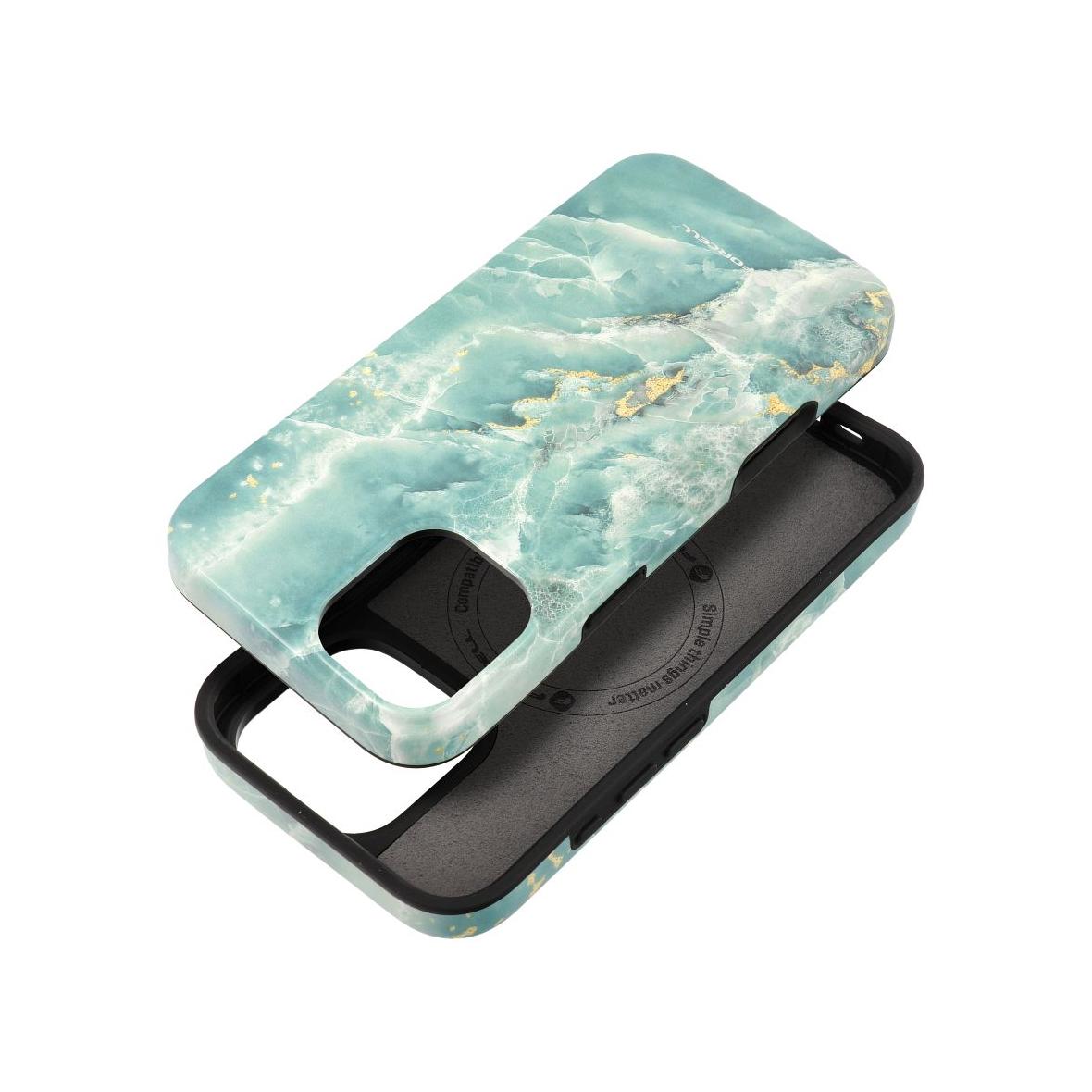 Etui na iPhone 16 PLUS Forcell F-Protect Mirage zgodny z MagSafe Military Drop-Test green marble