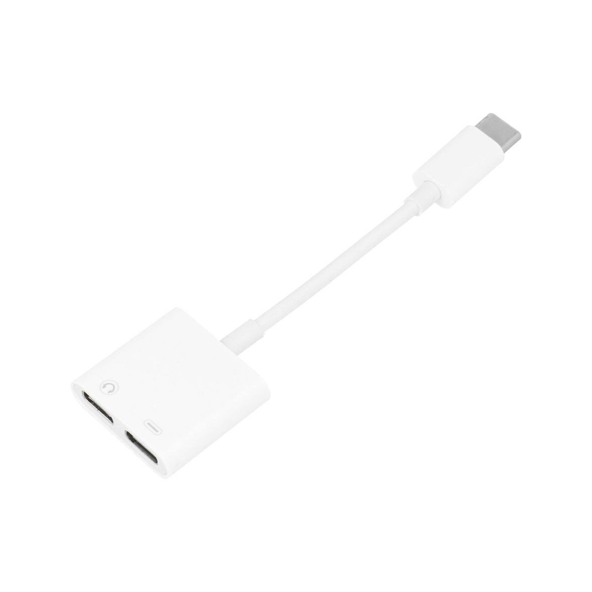 Adapter AUX 2w1 Typ C (męski) do Typ C (żeński) / Typ C (żeński) BOX biały [DAC]
