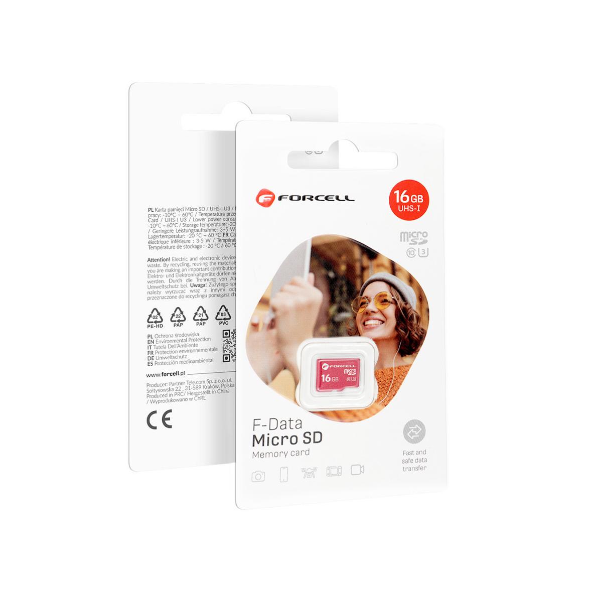 Karta microSD 16GB U3 class 10 Forcell F-Data czerwona