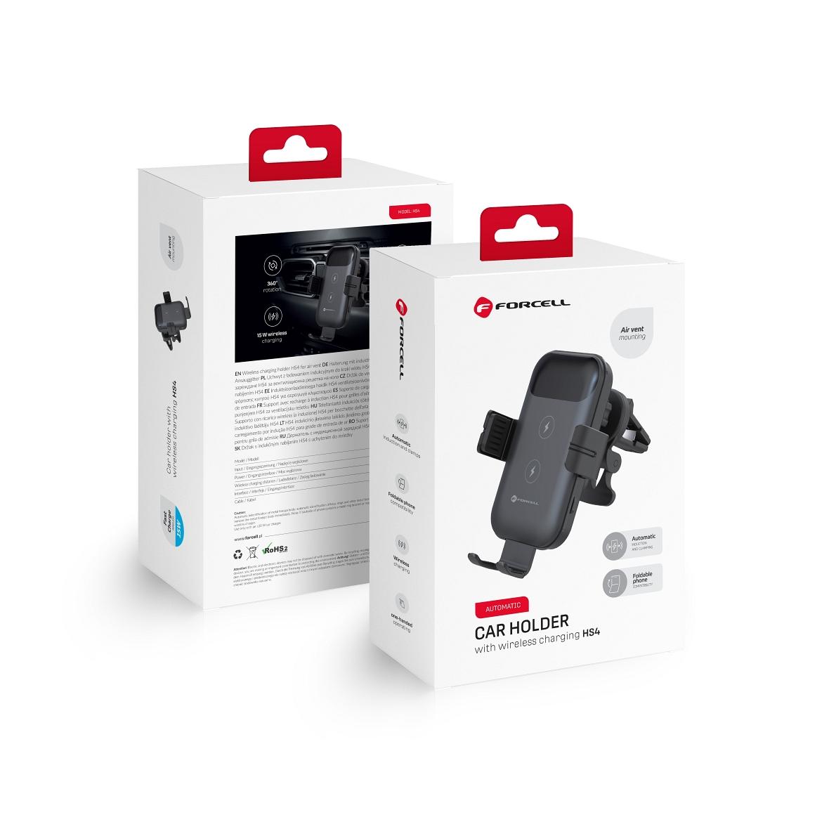 Uchwyt na telefon do samochodu indukcyjny Forcell F-Grip HS4 15W do kratki czarny