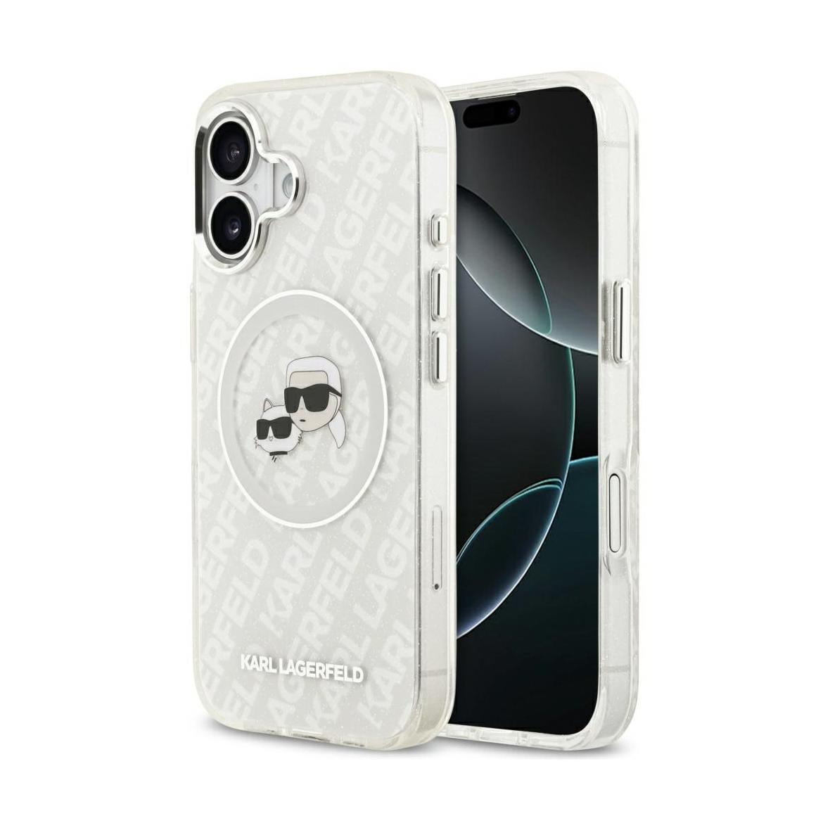 KARL LAGERFELD futerał do IPHONE 17 kompatybilny z MagSafe KLHMP17SHMKBKCHOG (IML Glitter K&C Heads Logo) szary