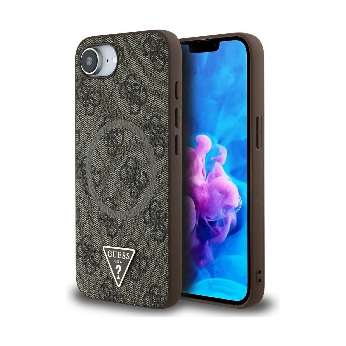 GUESS futerał do IPHONE 16e (SE 4 2025) kompatybilny z MagSafe GUHMPSE4P4TDPW (PU 4G RingTriangle Logo) brązowy