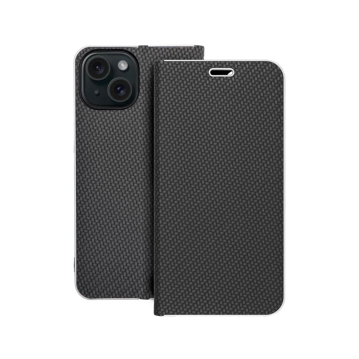 Etui z klapką na iPhone 15 Luna Book Carbon czarne