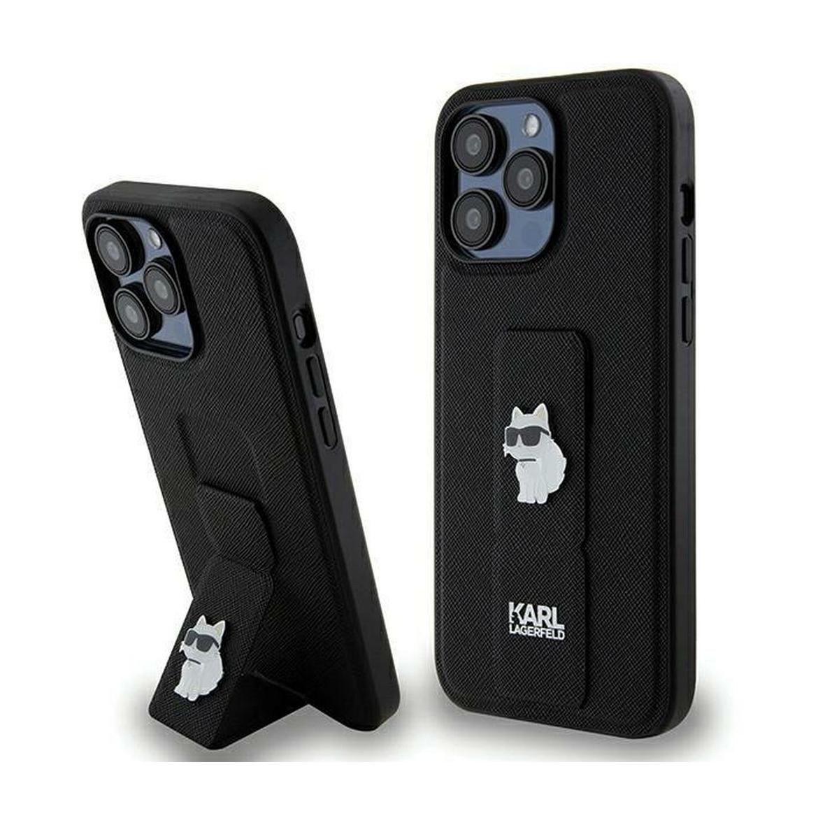 KARL LAGERFELD futerał do IPHONE 13 Pro Max KLHCP13XGSACHPK (Gripstand Saffiano choupette PIN) czarny