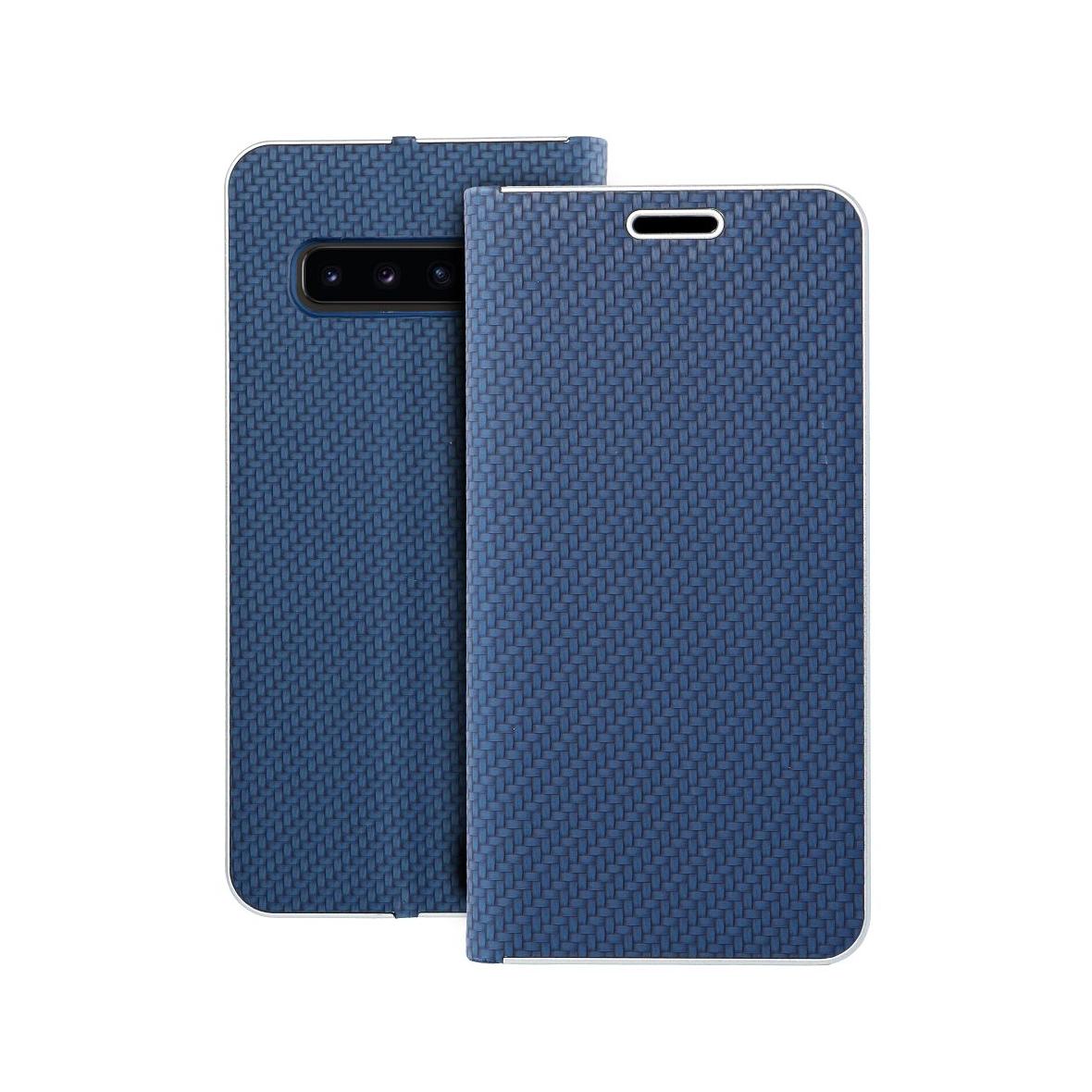 Etui z klapką na Samsung S10 Luna Book Carbon niebieskie